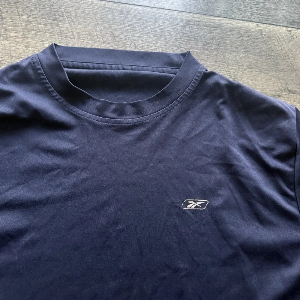 Vintage Reebok T-Shirt Mens XL Navy Blue Short Sleeve Athletic Workout Tee Y2K